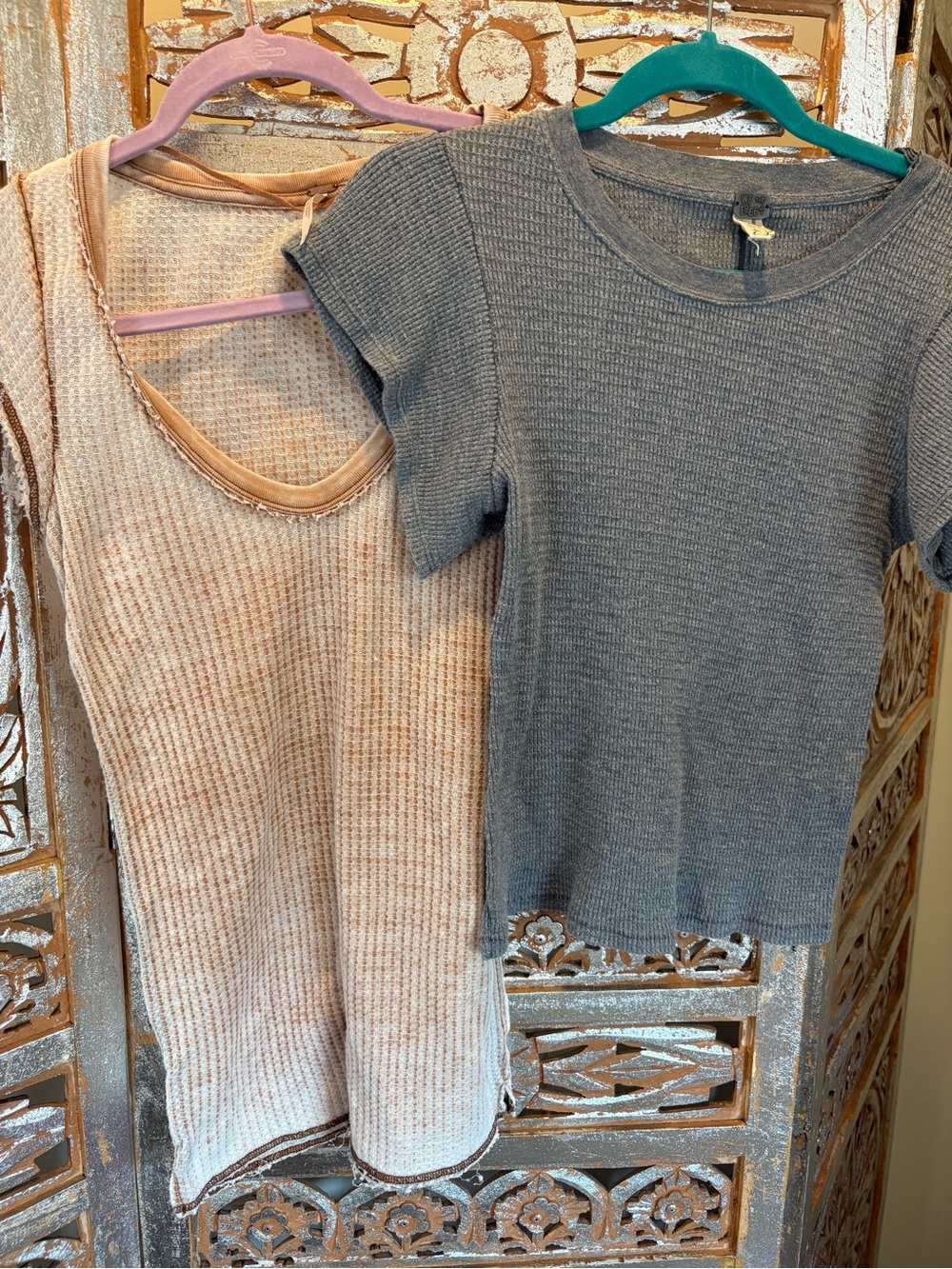 Free People Ribbed Tank and Short-Sleeve Top in Beige and Gray